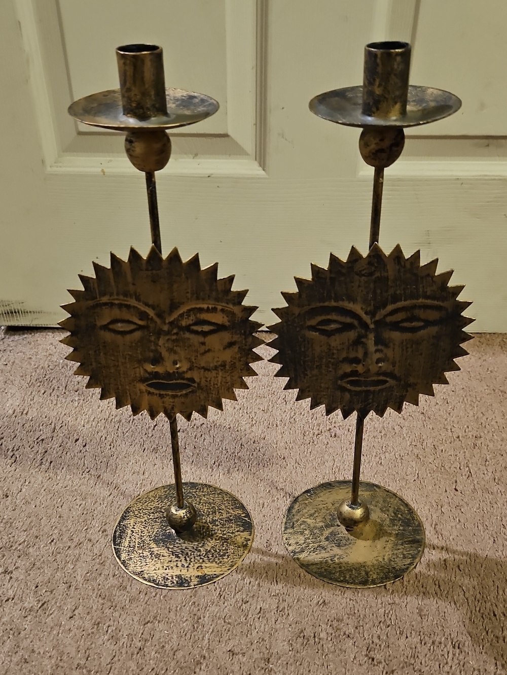 Celetial Whimsical Sun Face Metal Candle Holders